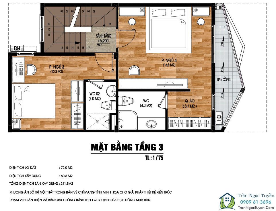 Nhà phố dự án Nam 32 - mặt bằng tầng 3