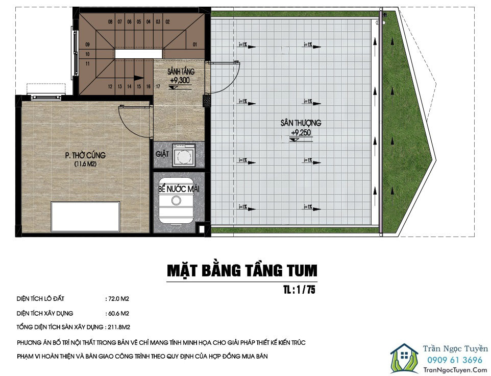 Nhà phố dự án Nam 32 - mặt bằng tầng tum