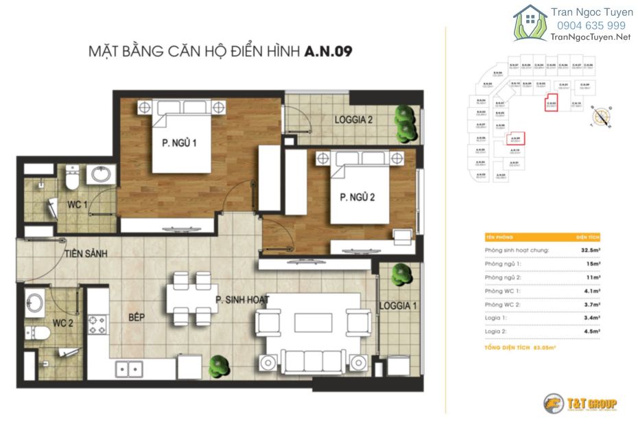 Chung cư 440 Vĩnh Hưng T&T Riverview mặt bằng căn hộ A9 - C2 - 82.66m2