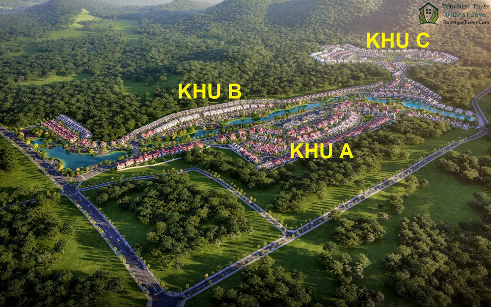 Tổng thể khu đô thị Xanh Villas chia làm 3 phân khu A, B, C