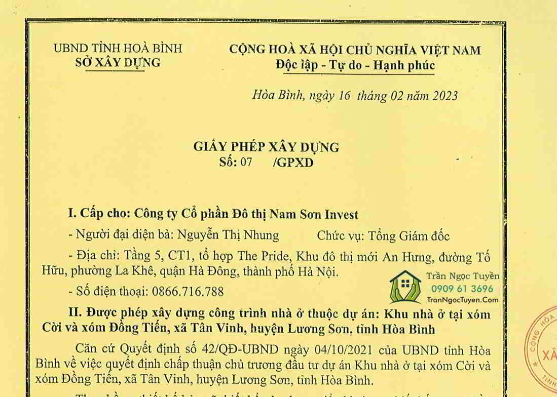 CentreVille Lương Sơn pháp lý giấy phép xây dựng