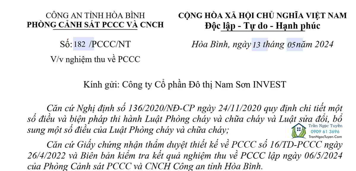 CentreVille Lương Sơn pháp lý nghiệm thu phòng cháy chữa cháy