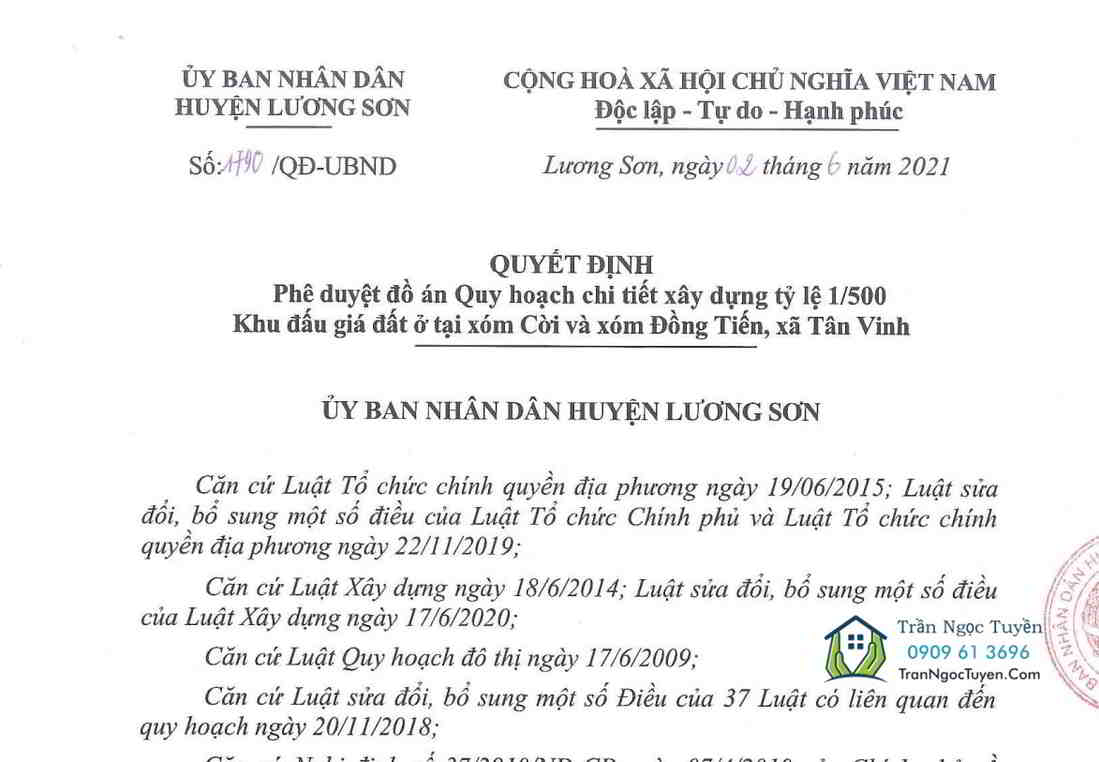 CentreVille Lương Sơn pháp lý quyết định 1/500