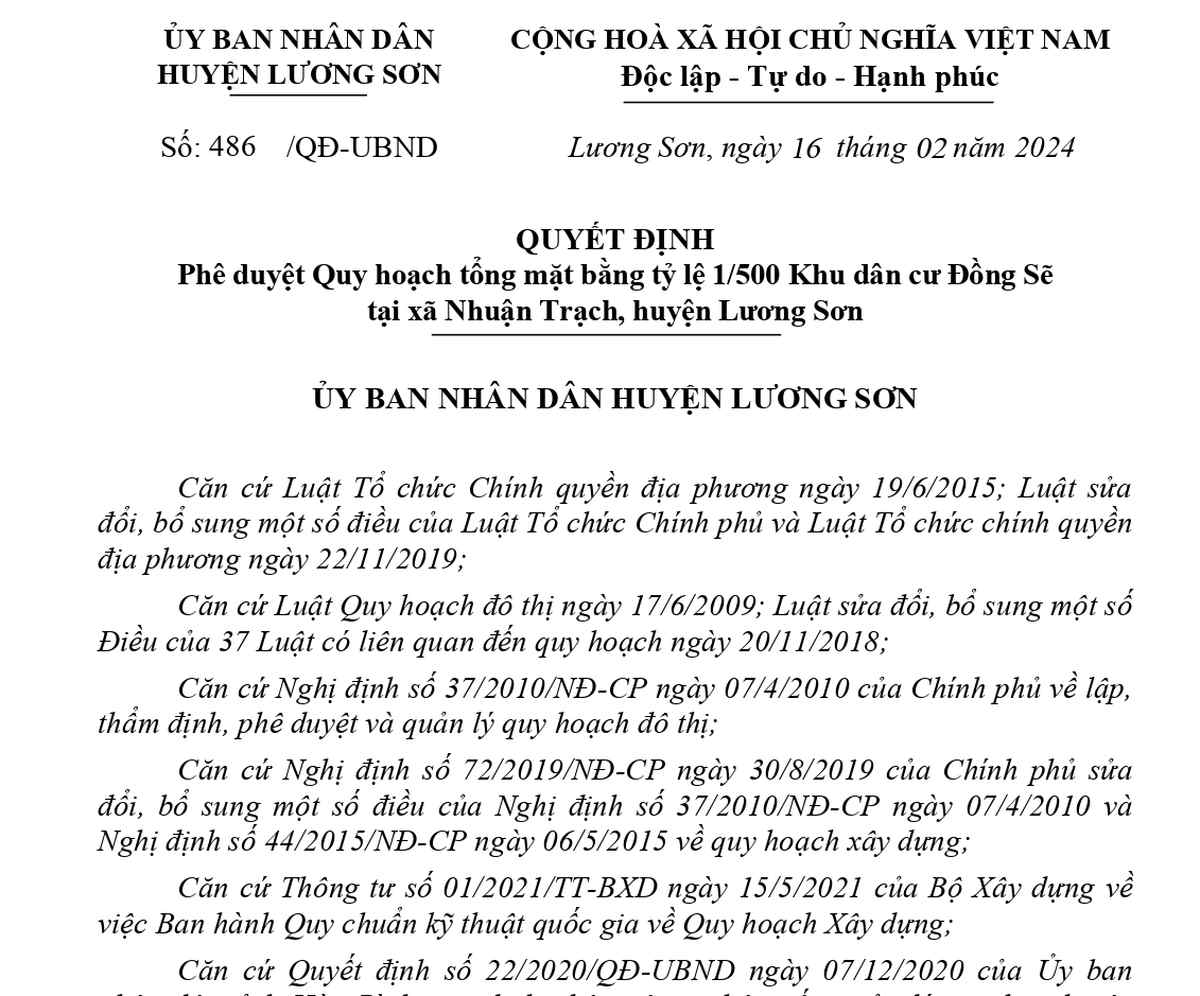 Quyết định 1/500 dự án Dream Town Hòa Bình