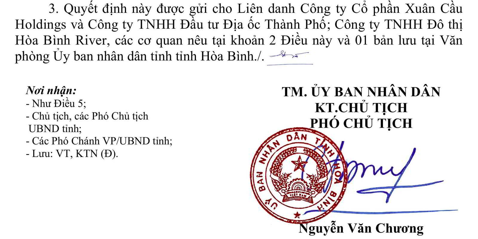 Quyết định chấp thuận nhà đầu tư dự án Sông Bùi Xuân Cầu QĐ 11 /QĐ-UBND ngày 02 tháng 5 năm 2024