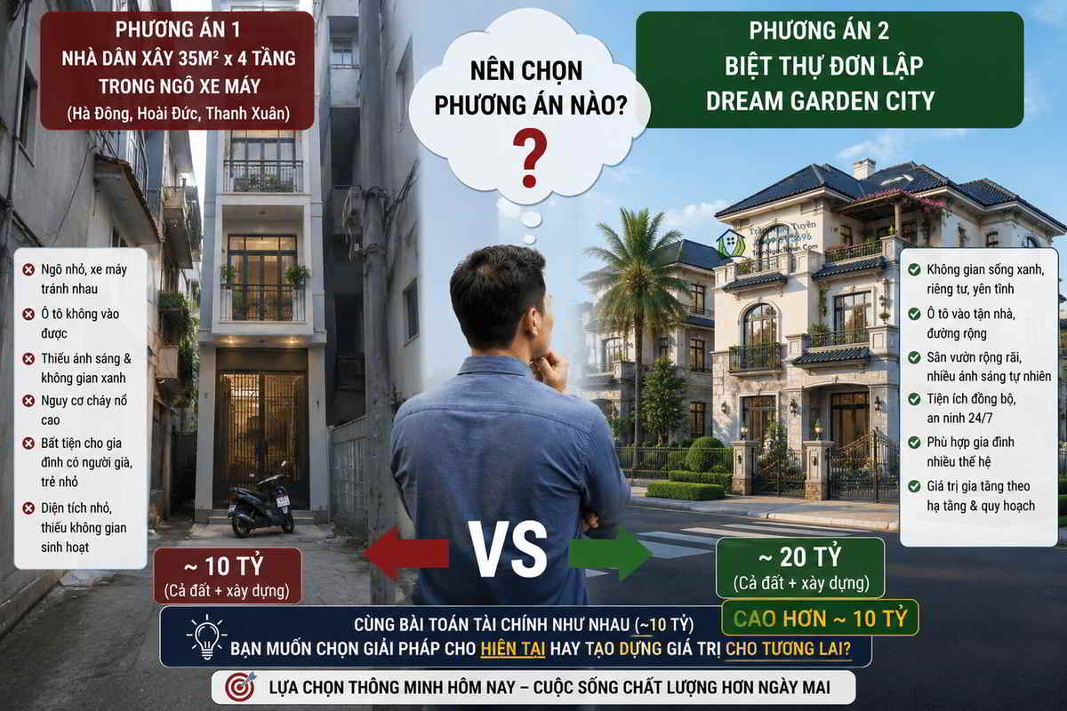 nên chọn biệt thự Dream Garden City hay chọn nhà trong ngõ phố